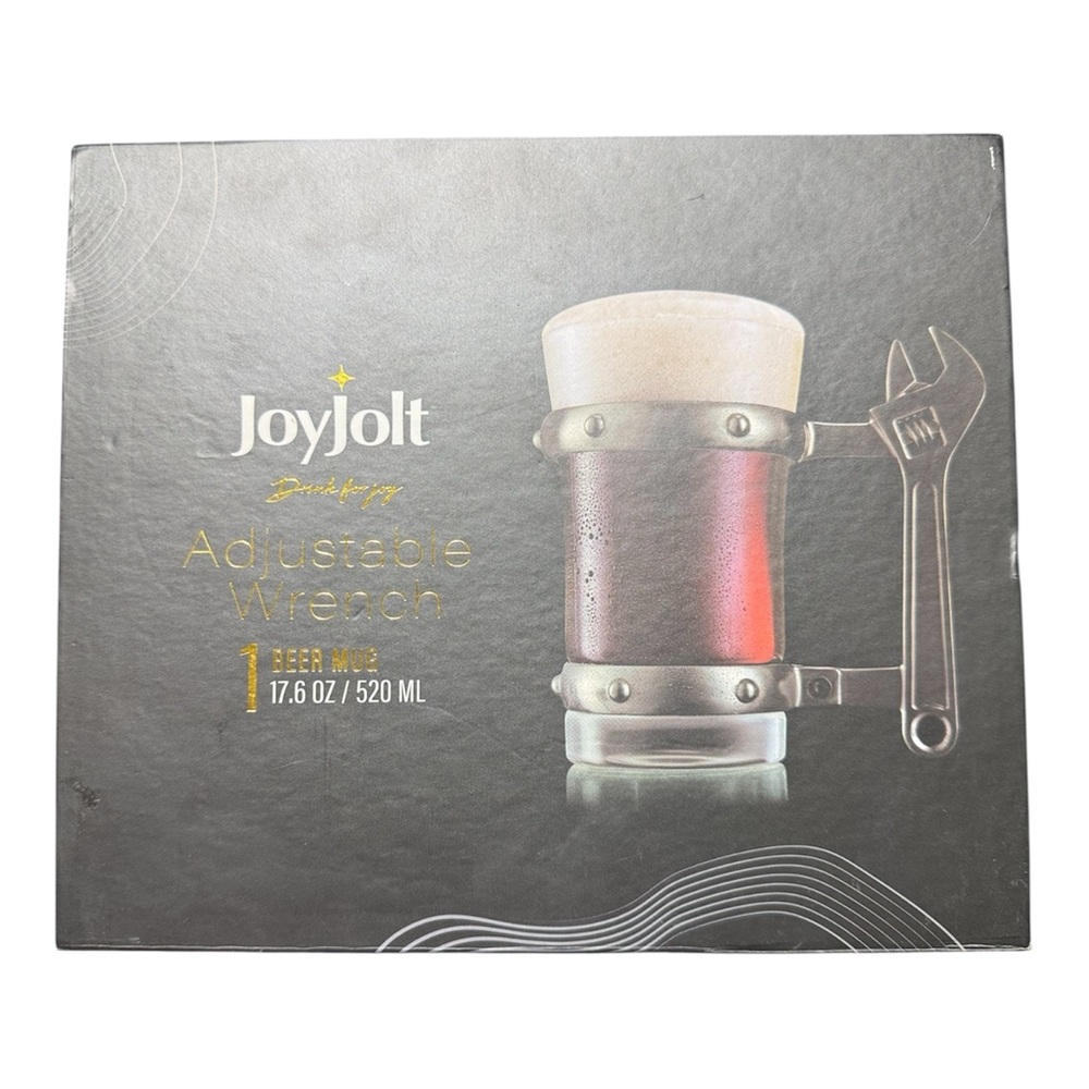 JoyJolt Adjustable Wrench Beer Mug 17.6oz Novelty Glass Open Box Gift